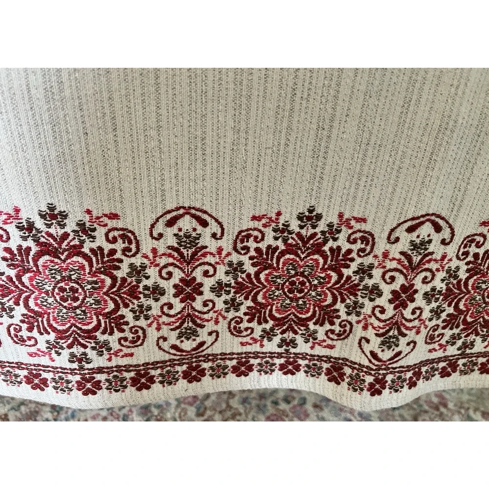 VTG Austrian Woven Folk Detailed Geometric Floral Tablecloth & 6 Napkins